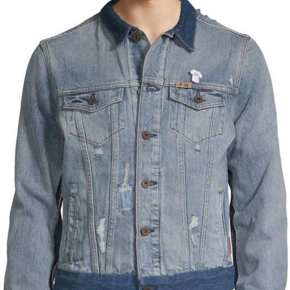 Scotch and Soda Distressed Two-Tone Denim Jacket - Picture 1 of 6
